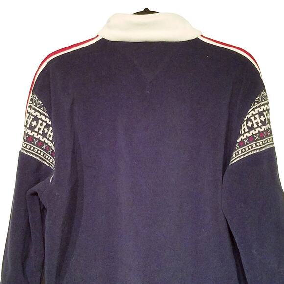 Tommy Hilfiger Spell out Blue Fair Isle 1/4 zip Fleece Sweater Men's Med - Picture 5 of 8